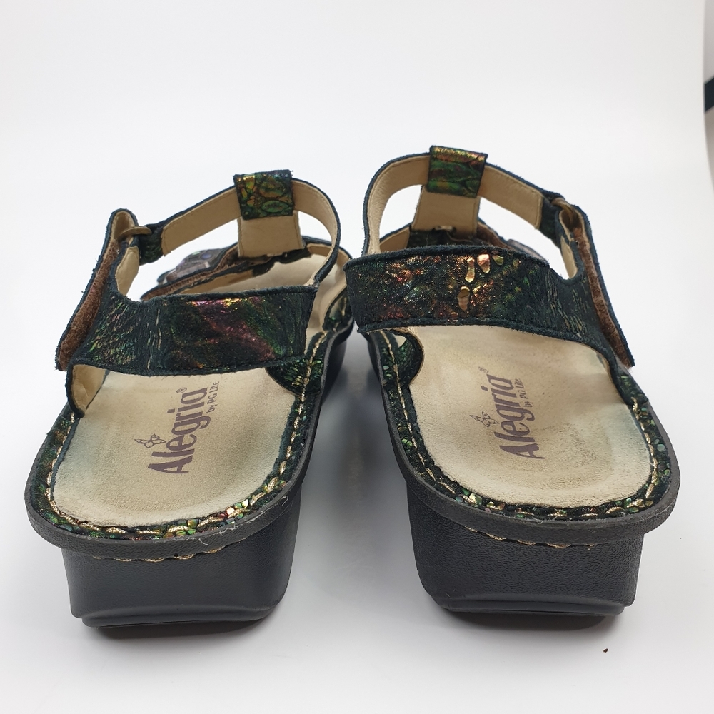 Alegria Kleo leather sandals abalone embossed adjustable straps women's size 40